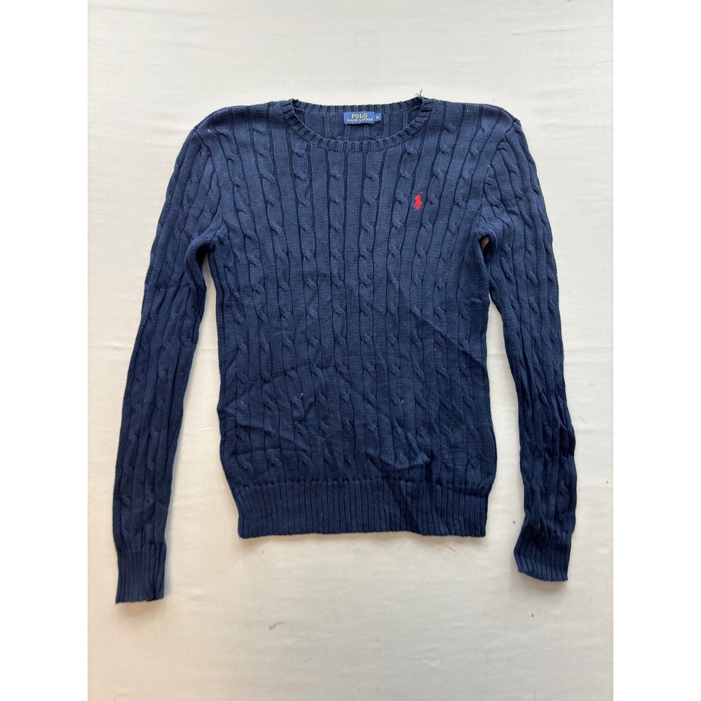 Polo Ralph Lauren Navy Blue Cable Knit Sweater Mens Medium Red Pony Pullover